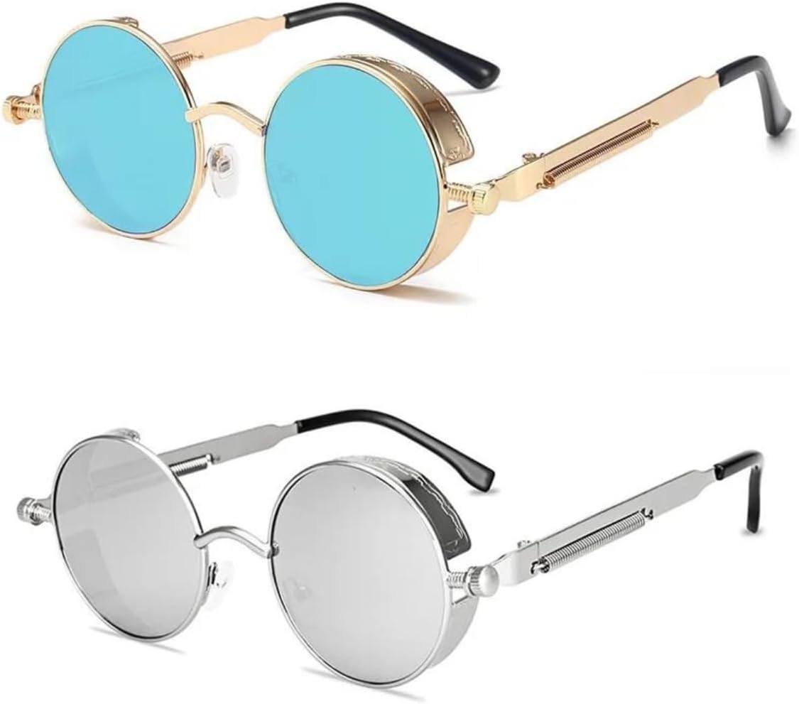 

Классические солнцезащитные очки в стиле стимпанк для мужчин и женщин, винтажные круглые очки, модные очки для вождения с защитой от УФ-излучения UV400 UQKY, Blue/White