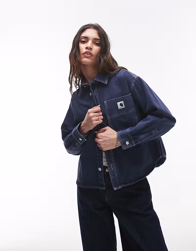 

Carhartt WIP - Georgia - Джинсовая рубашка темно-синего цвета с эффектом крашения камнями