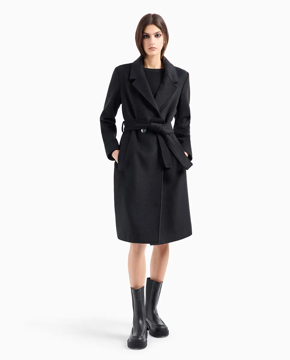 

Длинное шерстяное женское пальто длины миди Armani Exchange, черный