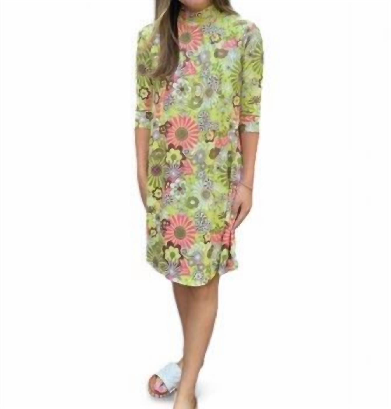 

Платье Flower Power Mock Neck в зеленом цвете Multi Erma’s Closet