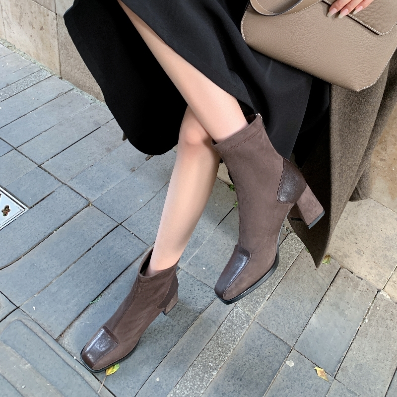 Yeezyy Reezy Коричневые женские полусапожки на каблуке 6 см, цвет Brown — фото 3