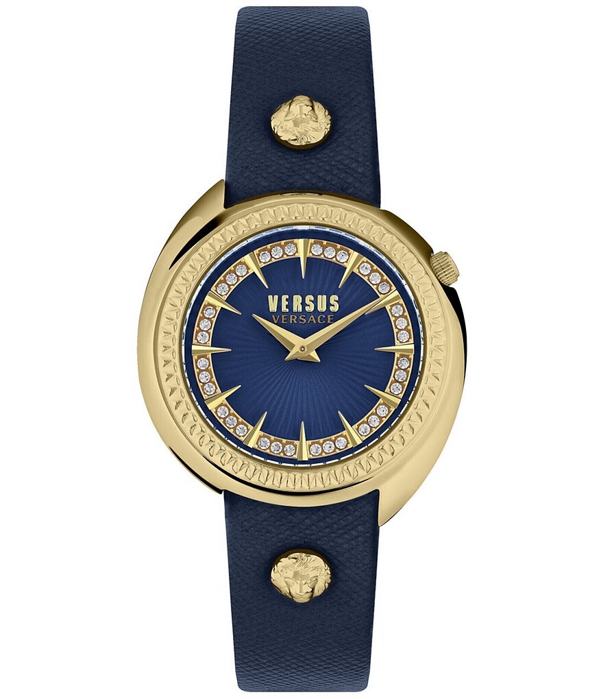 

Женские часы Versus By Versace Tortona Crystal с двумя стрелками, синий кожаный ремешок, синий