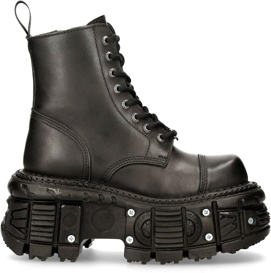 Мужские ботинки New Rock TANK083-C1 из натуральной кожи, черные, на платформе, в стиле милитари, для байкеров — фото 3