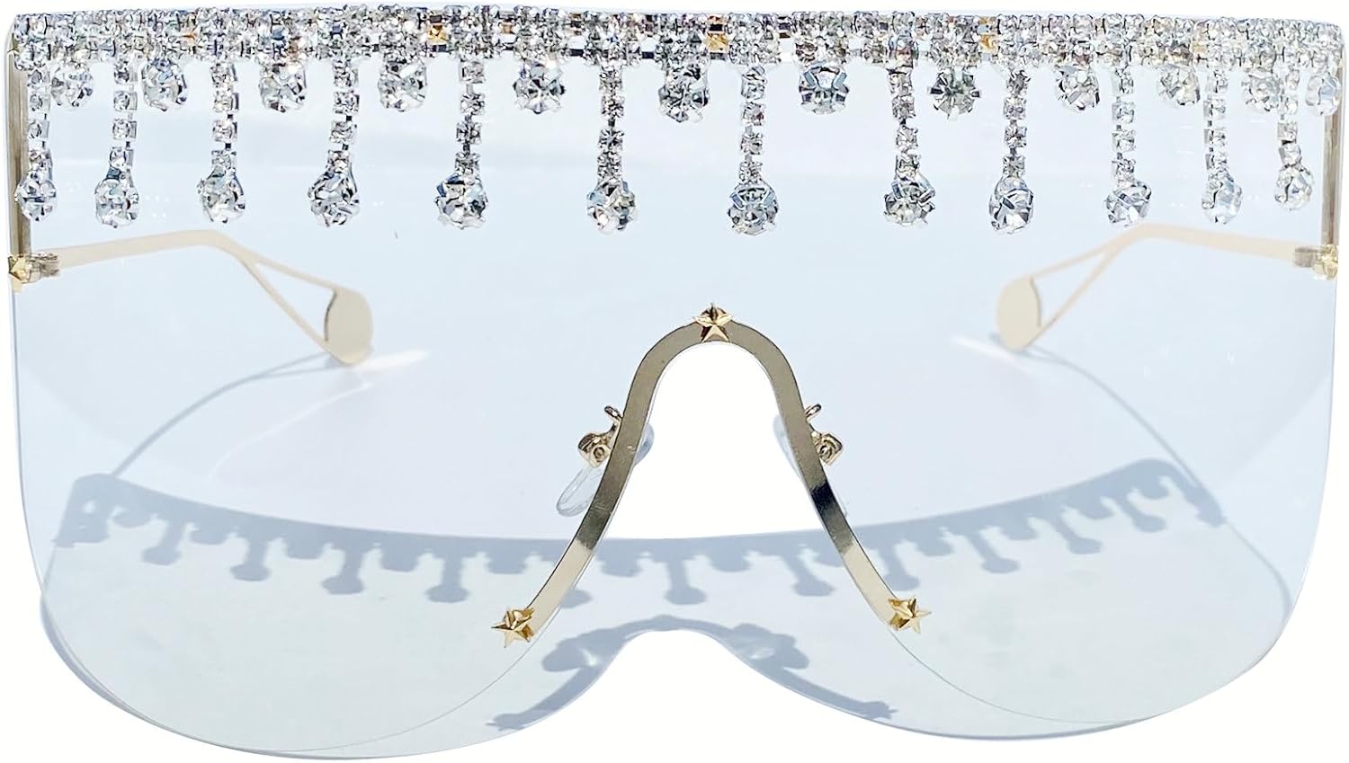 

Большие цельные солнцезащитные очки с кисточками для женщин, модные солнцезащитные очки со стразами и кисточками, украшенные кристаллами и бриллиантами, для вечеринок mincl, Clear