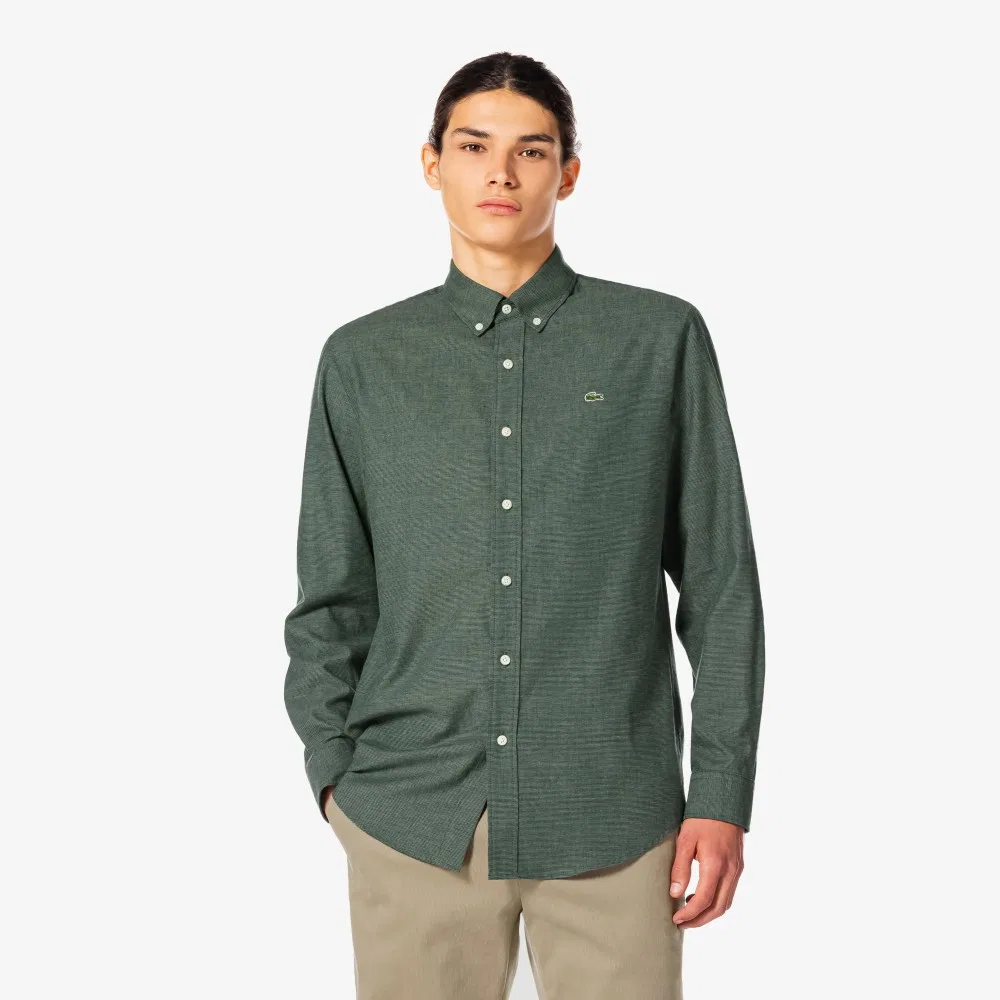 Мужская фланелевая рубашка в клетку тёмно-зелёного цвета от Lacoste