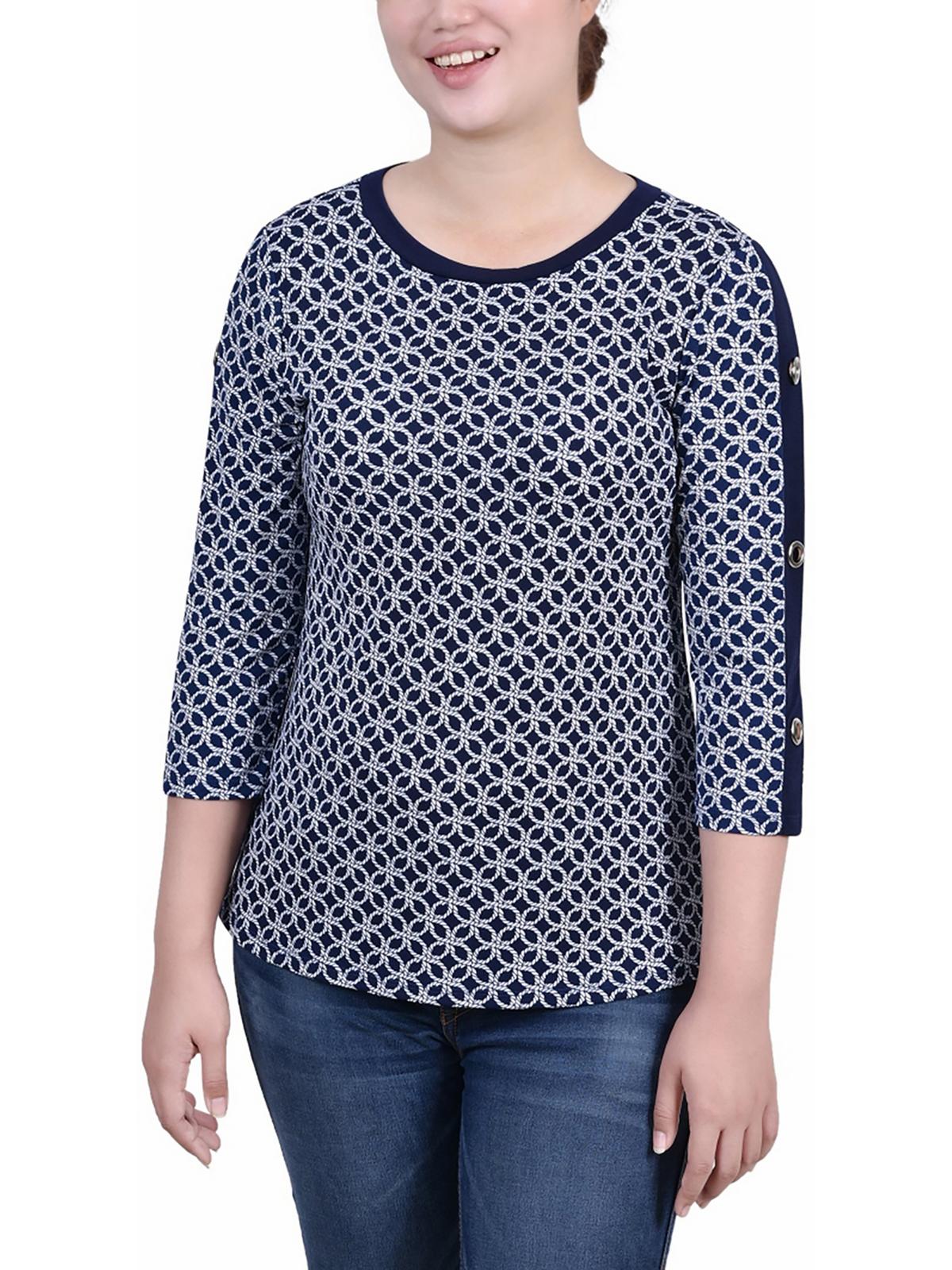 

Женская блузка Petites с круглым вырезом и люверсами NY Collection, цвет navy rope iconic