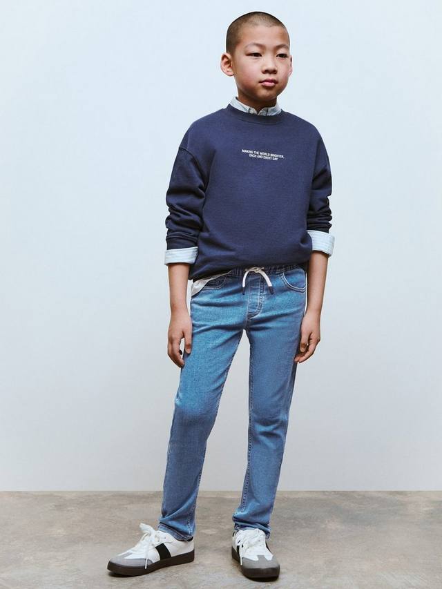 

Детские джинсы с эластичным поясом на шнурке Mango, Open Blue