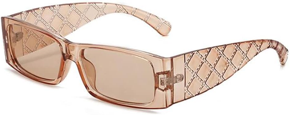 

Симпатичные маленькие квадратные солнцезащитные очки UV400 с узорчатыми дужками для мужчин и женщин, с металлическими шарнирами и широкими зеркальными дужками Weloveushop, Transparent Tea Frame Transparent Tea Flakes