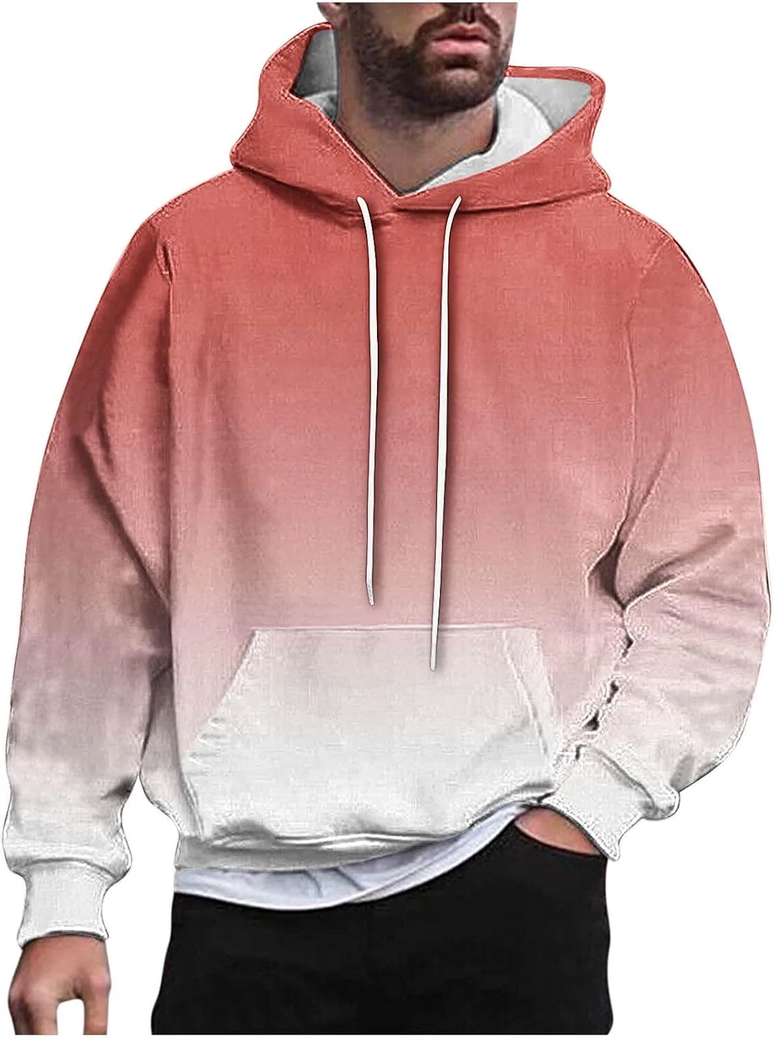 Толстовка с капюшоном для мужчин Y2k Ombre Color, длинный рукав, с карманом