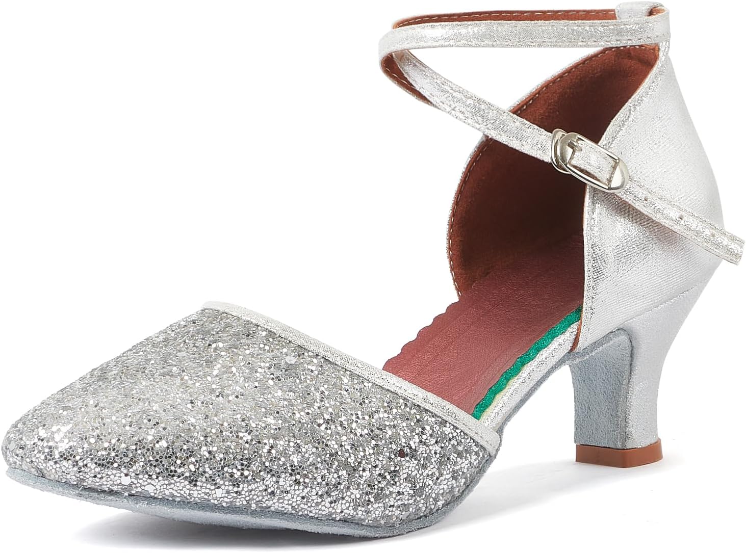 

Женские латинские танцевальные туфли iCKER на каблуке для бальных танцев, сальсы, танго, вечеринок с пайетками, серебро