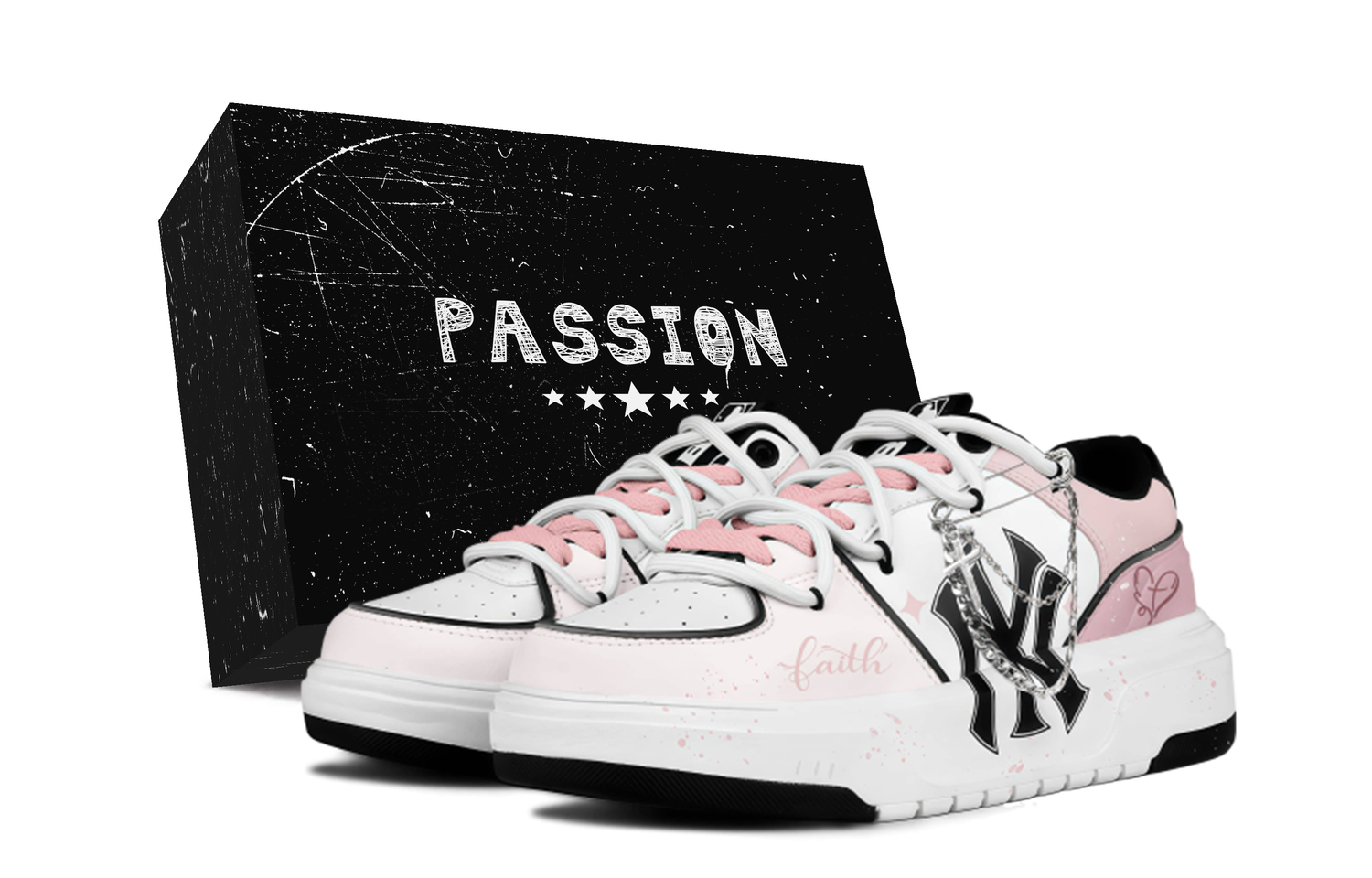 

MLB Chunky Liner Chain Love Высокие Низкие Кроссовки для Скейтбординга Unisex Розовые Белые