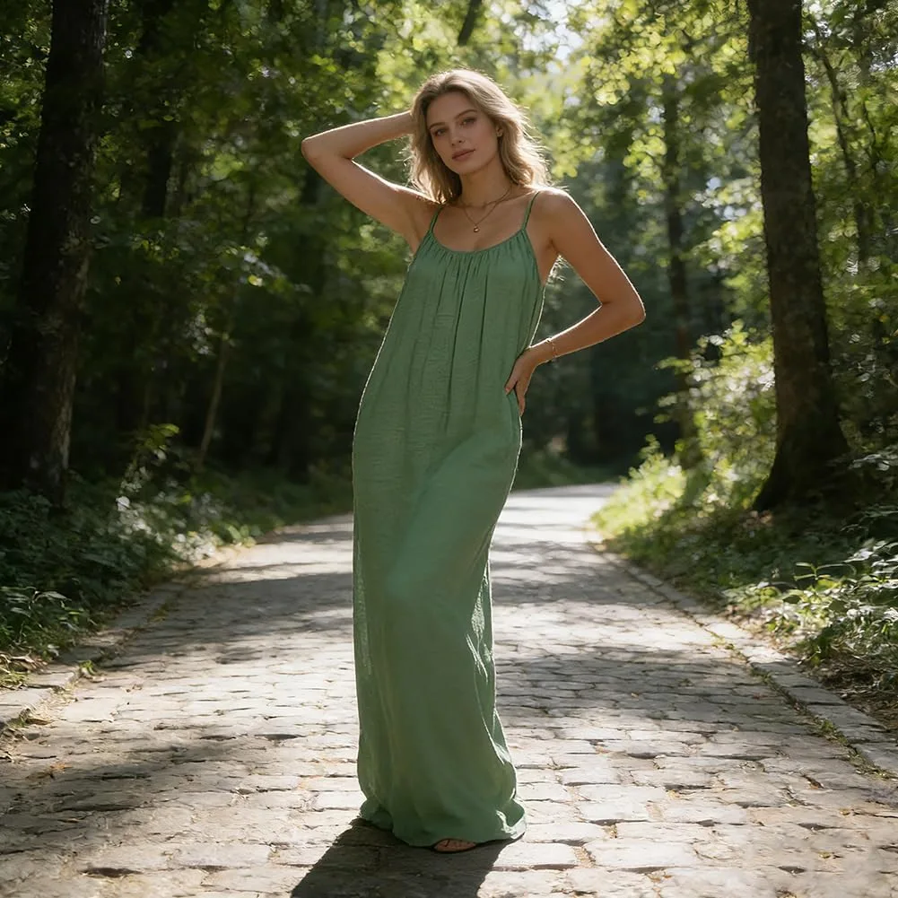 Платье-ками Backless, женское однотонное платье-ками Backless, длинное летнее платье без рукавов для дома, сексуальное летнее платье-комбинация Generic, черный — фото 3