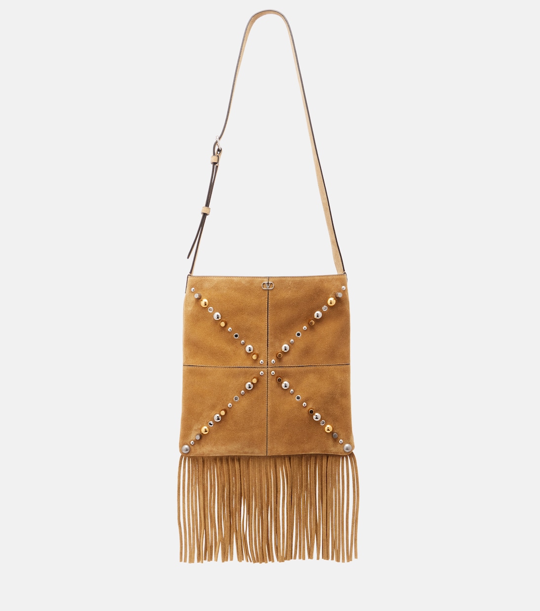 

Средняя замшевая плечевая сумка Nellcôte Valentino Garavani, Havana Beige