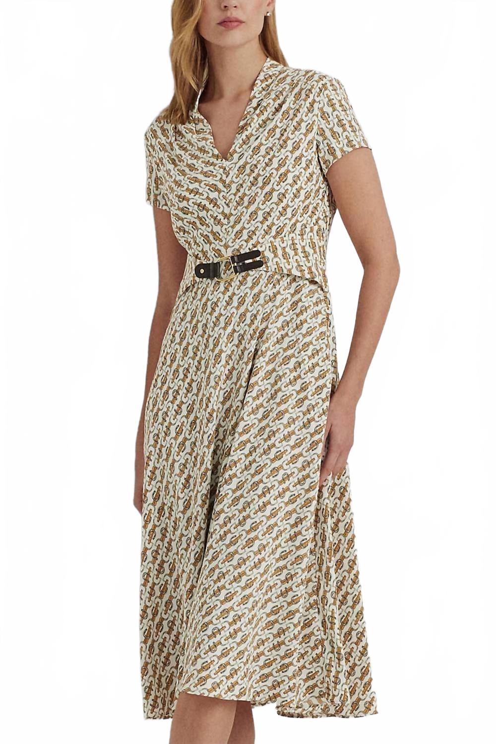 

Ralph Lauren Платье из жоржета с принтом в конном стиле, коричнево-бежевого цвета