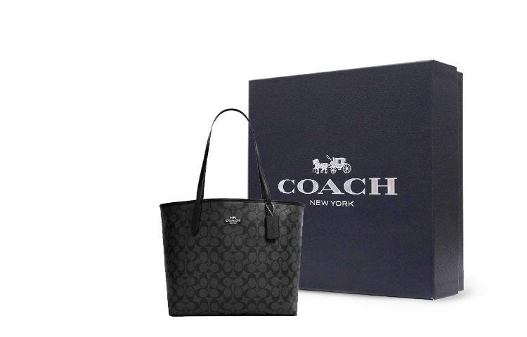 

COACH Городская сумка-тоут из фирменного большого полотна черная