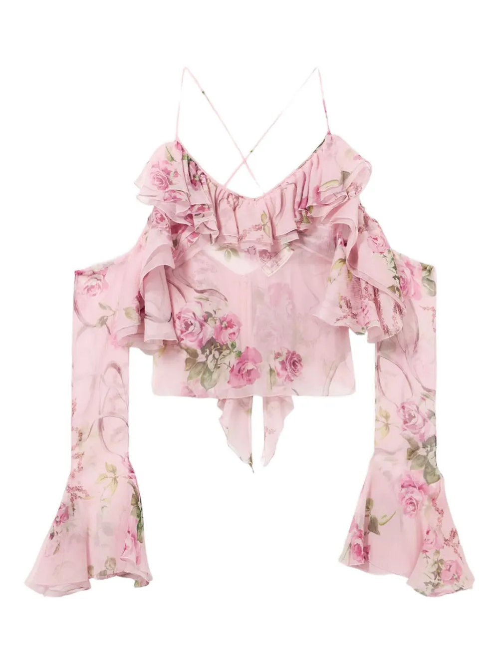 

Топ с оборками и цветочным принтом BLUMARINE, розовый