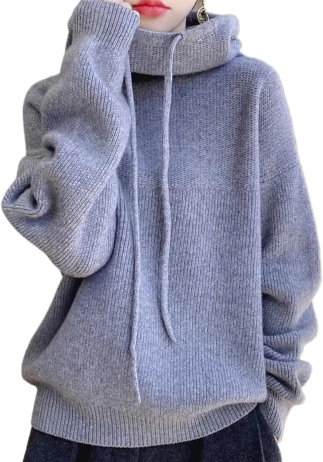 

Свитер с капюшоном и высокой горловиной на шнурке Zbaul