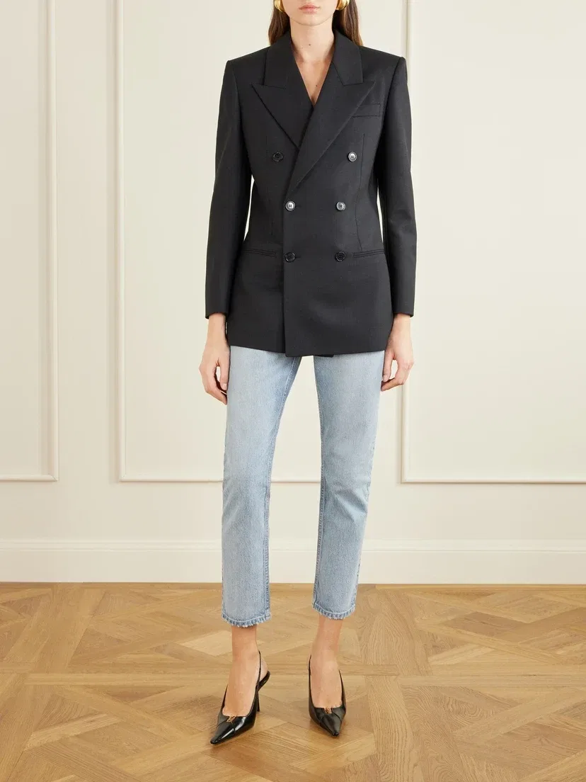 Двубортный шерстяной блейзер SAINT LAURENT, черный — фото 2