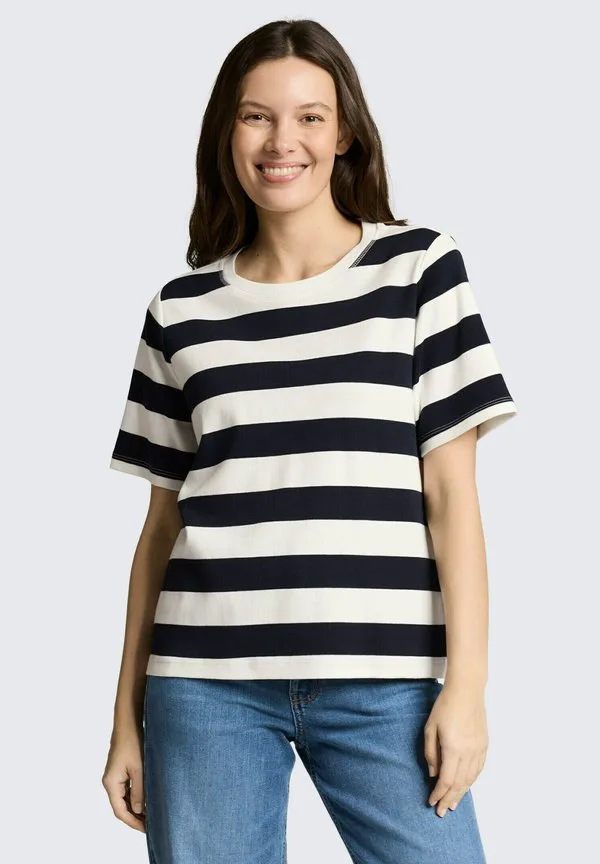 

Футболка свободного кроя с круглым вырезом и принтом Tom Tailor, White/Navy Bold Stripe, Белый, Футболка свободного кроя с круглым вырезом и принтом Tom Tailor, White/Navy Bold Stripe