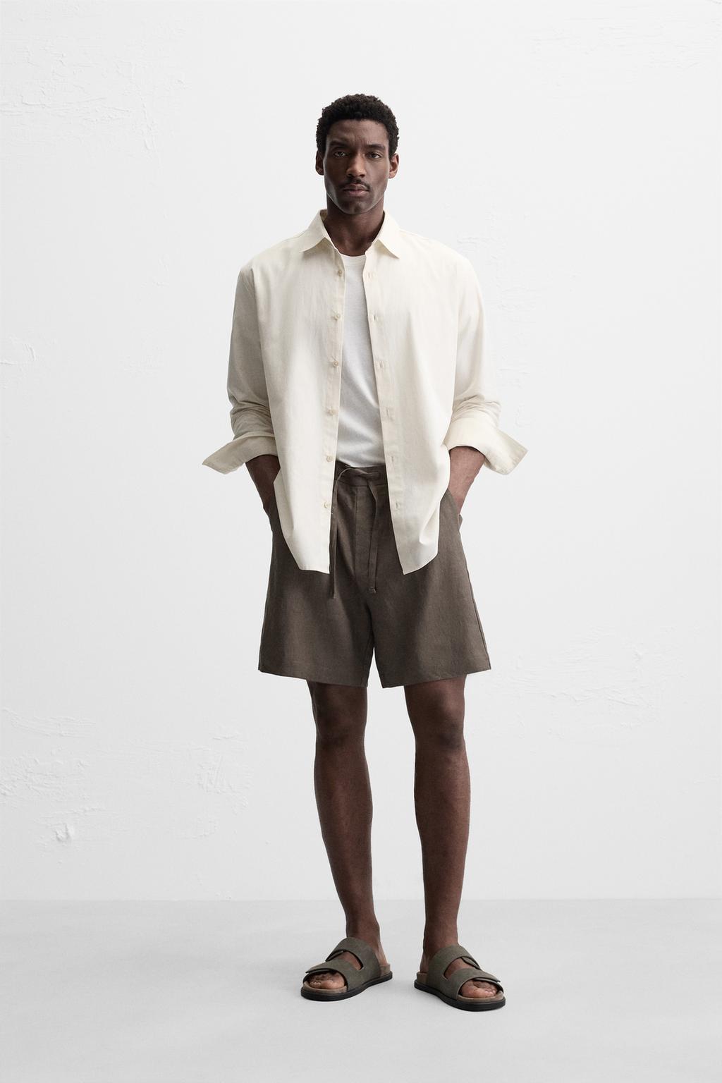 

Шорты-бермуды из 100% льна ZARA, цвет Brown/Taupe