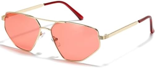 

Металлические солнцезащитные очки для женщин и мужчин, очки «кошачий глаз» с двойным лучом, многоугольные, неправильной формы, защита от ультрафиолета UV400 MTZJH, Gold Red