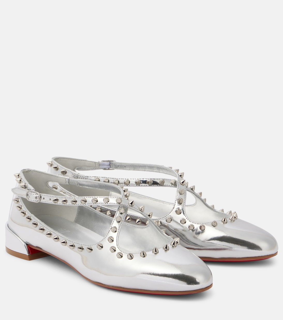 Пилоута Джейн балетки на шпильке из кожи Christian Louboutin, Silver/Lin Silver