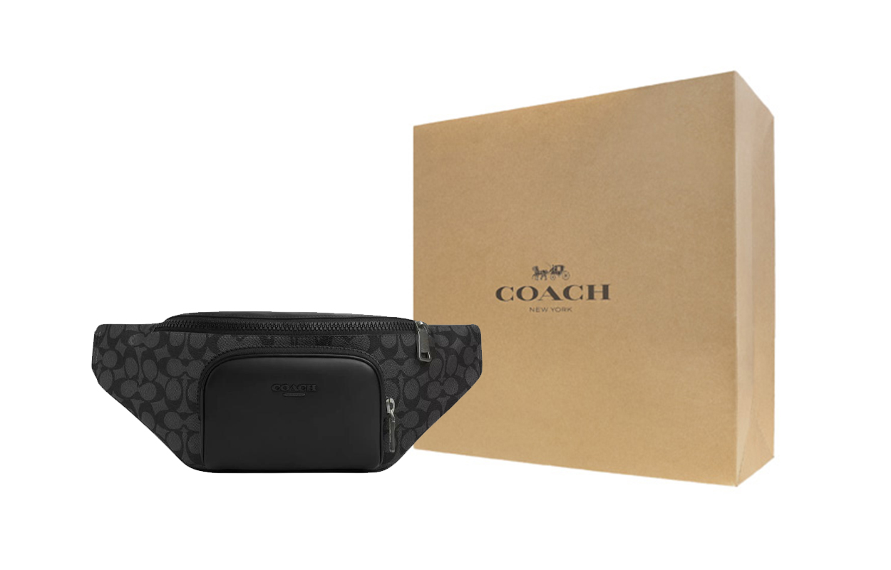 

COACH Гладкий кожаный поясной рюкзак мужской угольно-серый