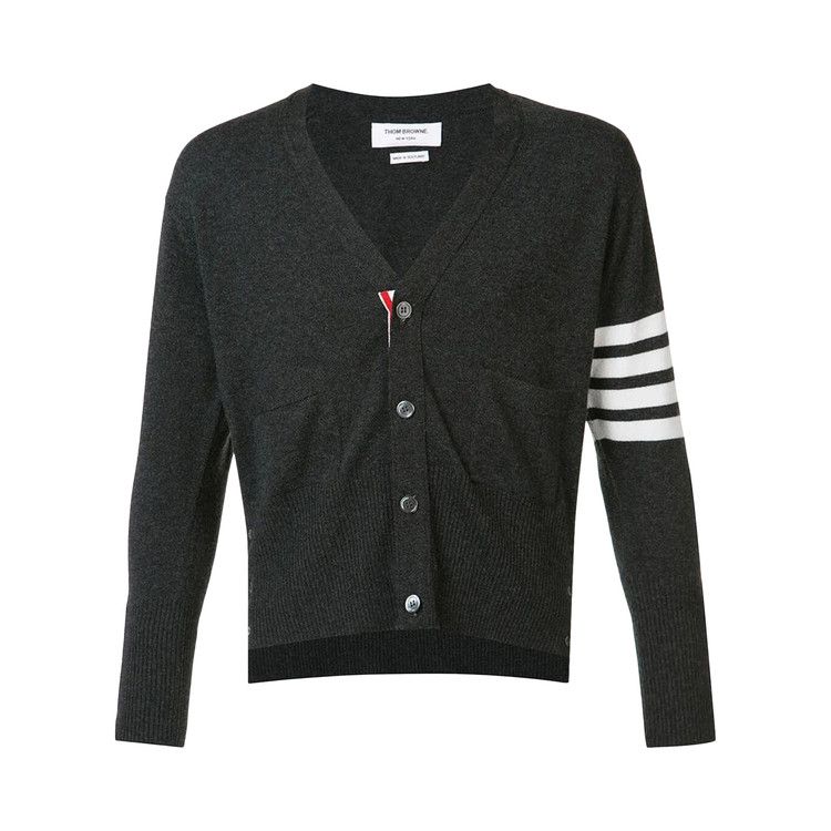 

Кардиган Thom Browne Classic Short V Neck Cardigan with White 4 Bar Stripe In Cashmere 'Medium Grey'