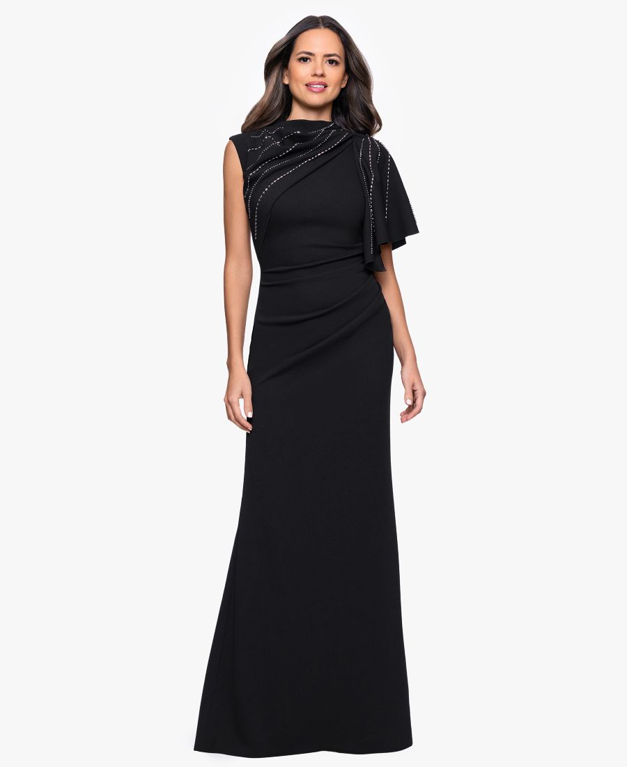 

Женское длинное платье из крепа с заклепками Betsy & Adam, Black