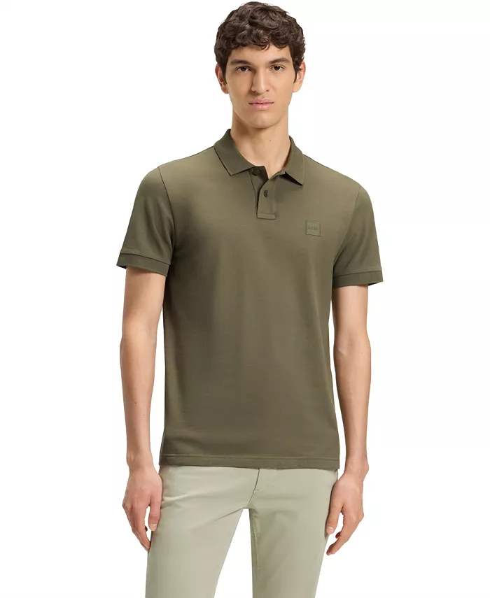 

Мужская поло с логотипом из эластичного хлопка, силуэт slim-fit Hugo Boss, зеленый