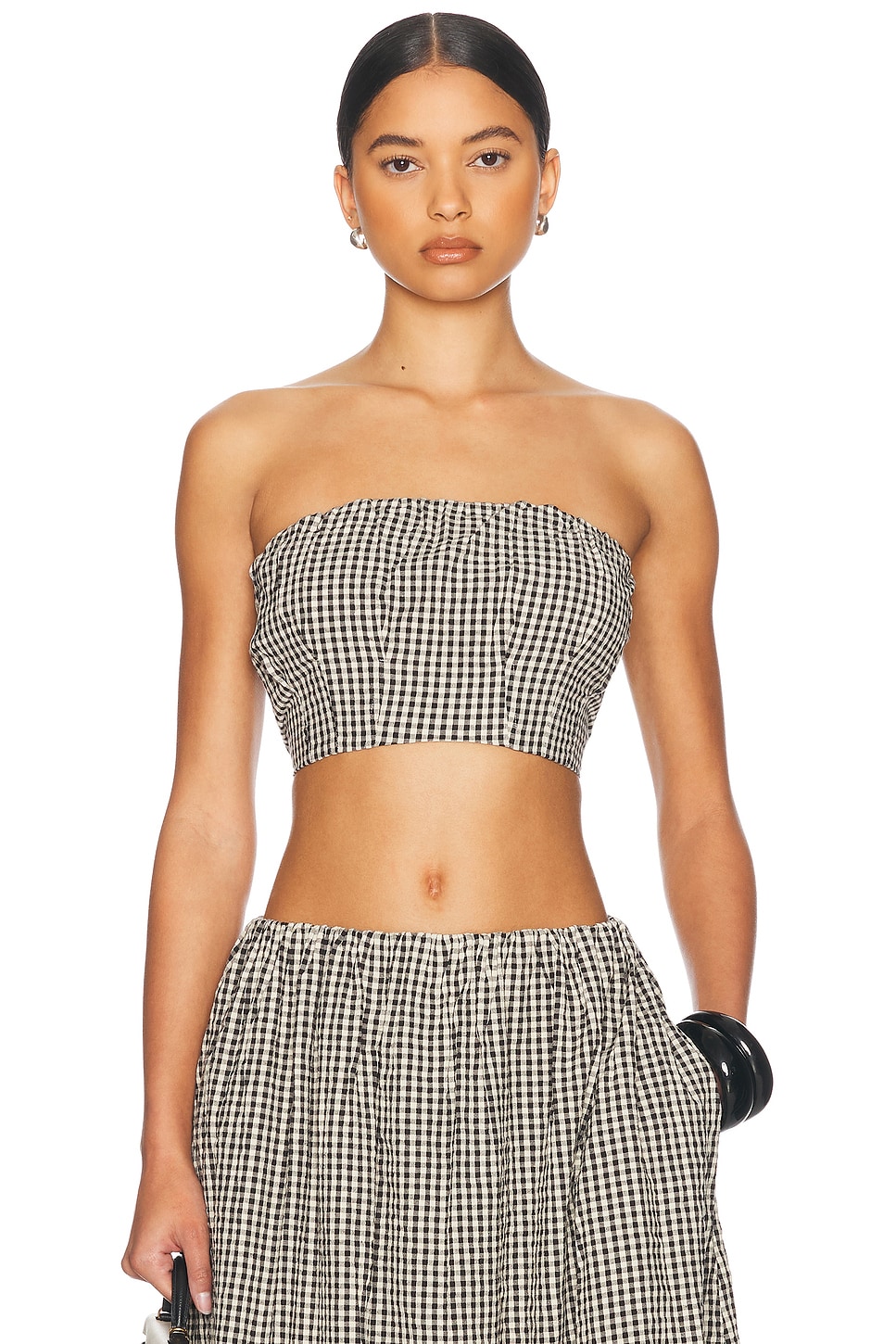 

Укороченный топ без бретелек Mira Posse, цвет Gingham Black & Cream