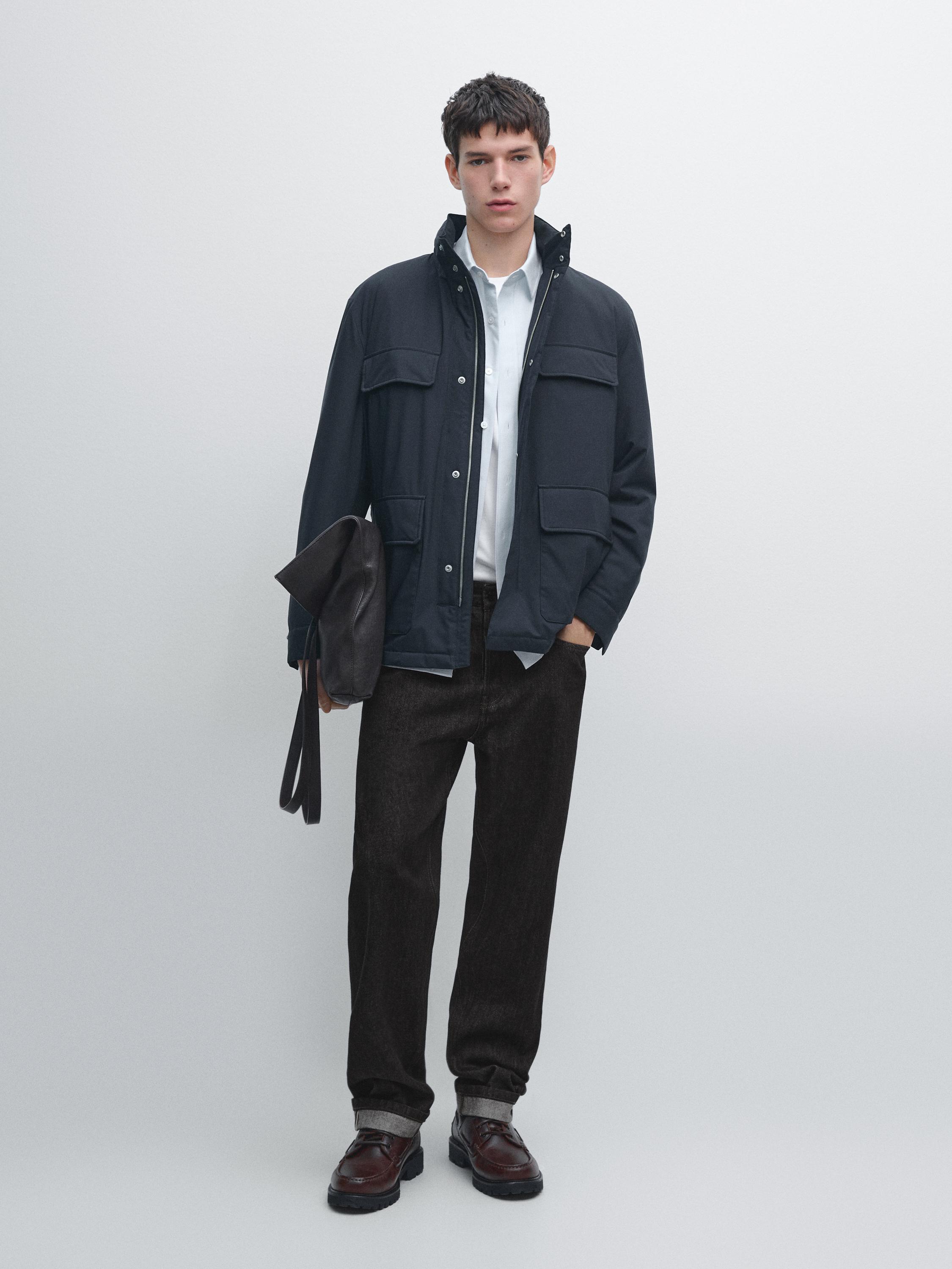 

Водоотталкивающая стеганая куртка с карманами Massimo Dutti, navy blue