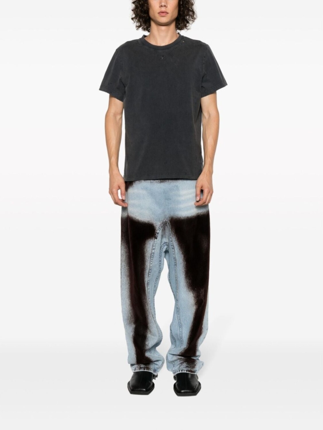 

Футболка из хлопка с нашивкой-логотипом Courrèges с эффектом потертости, серый