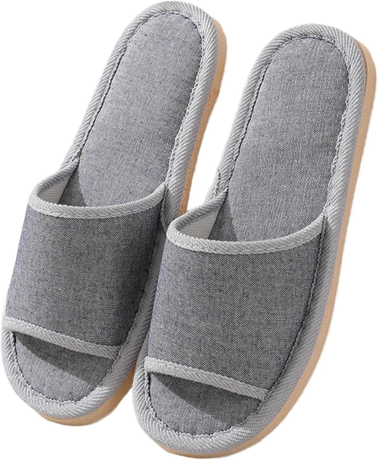 

Женские тканевые домашние тапочки для дома и улицы, с нескользящей подошвой и эффектом памяти, открытый носок, мягкая подошва, льняные, унисекс, моющиеся Generic, светло-серый