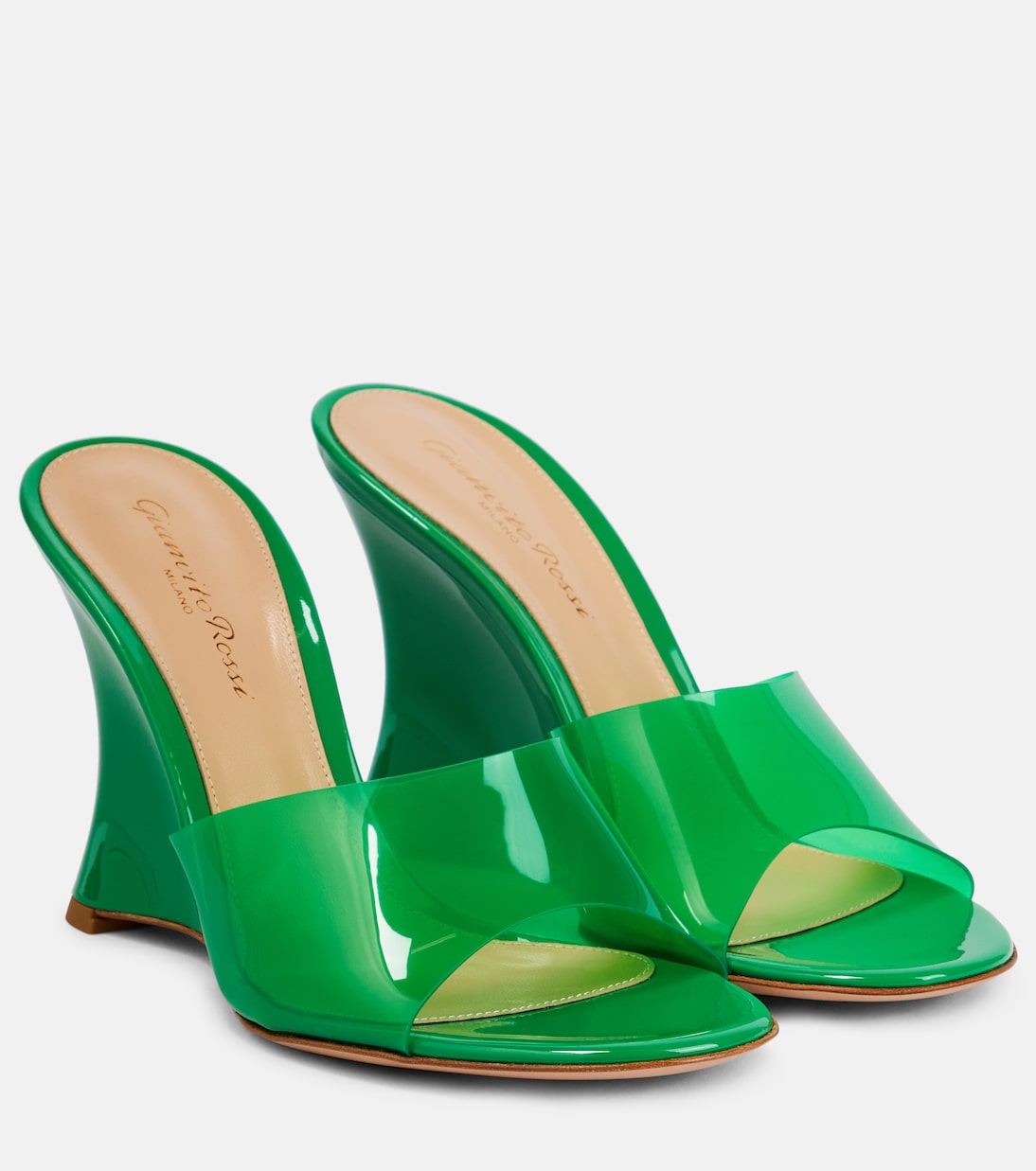 Туфли-мюли Vernice из ПВХ на танкетке Gianvito Rossi, Green+Green