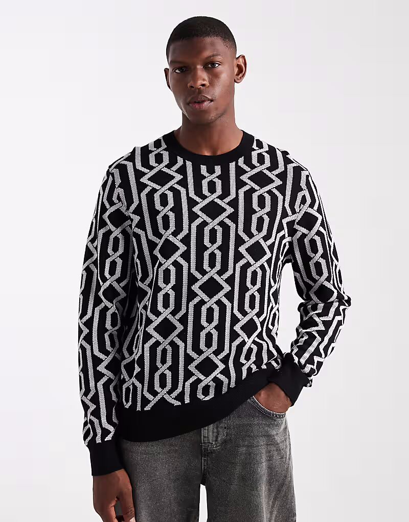 

Серебряный трикотажный джемпер Souvawn черного цвета с цепочкой Hugo Red