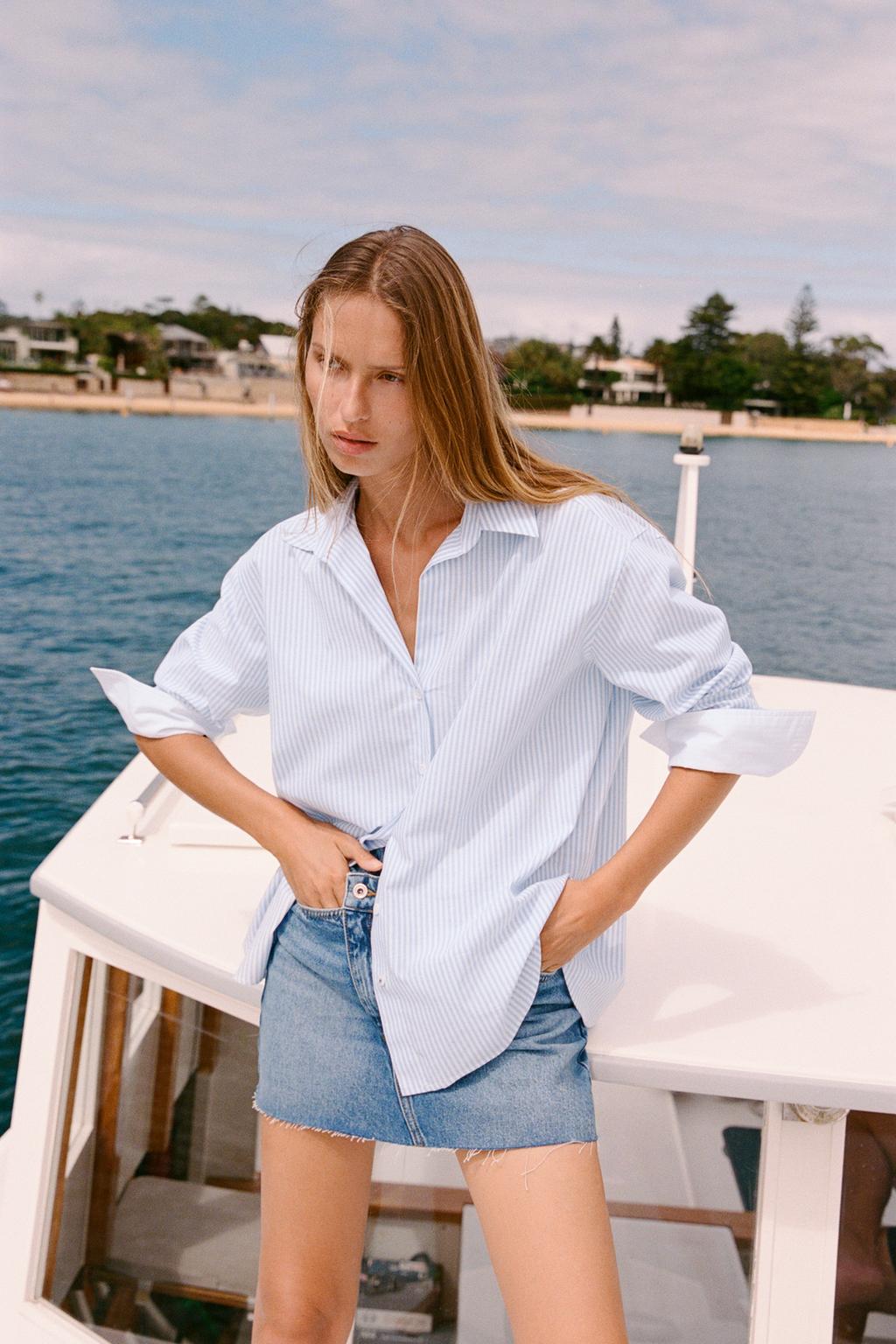 

Мини-юбка из перекрещивающейся джинсовой ткани z1975 ZARA, средне-синий