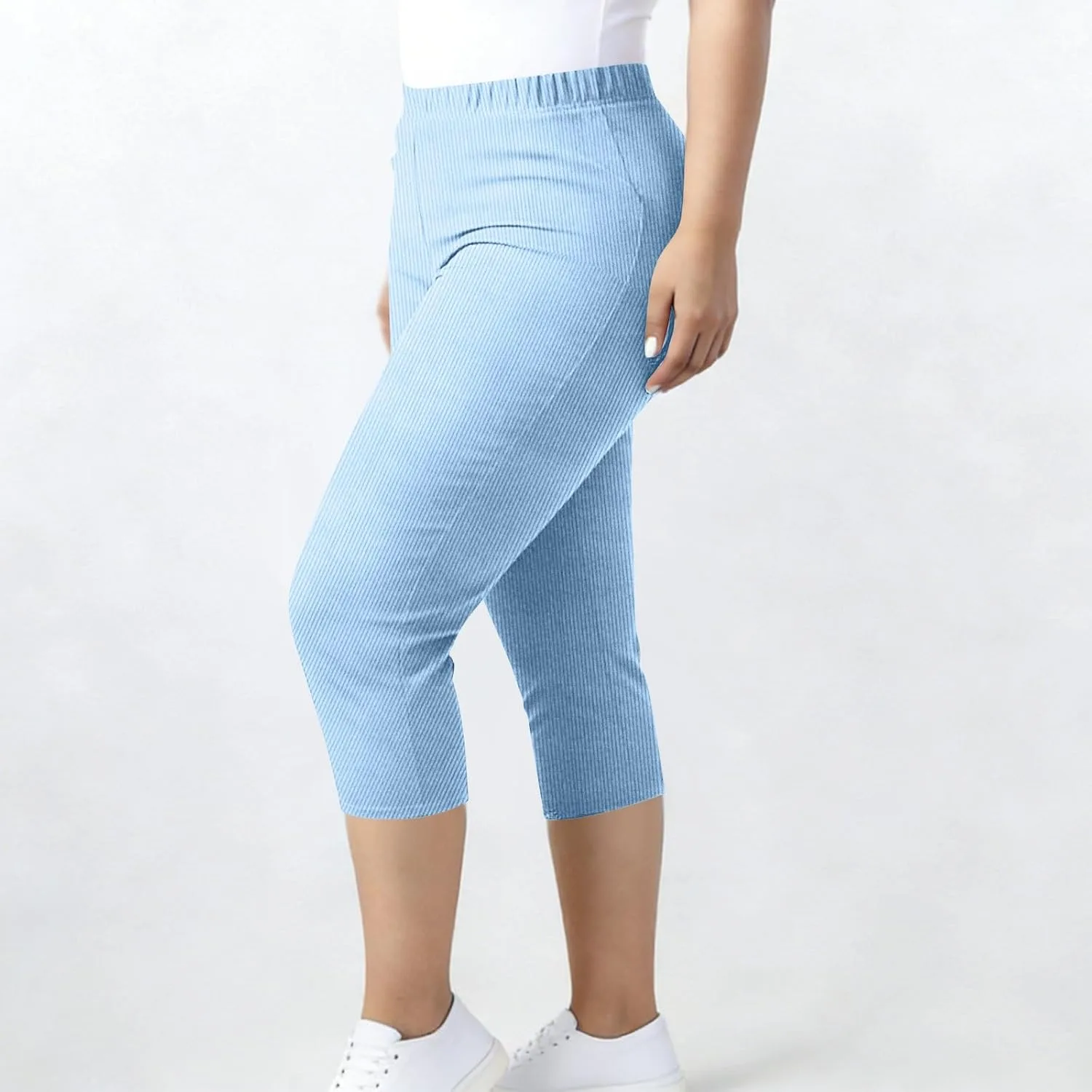 Женские капри для йоги Plus Size с рифленой эластичной талией — фото 4