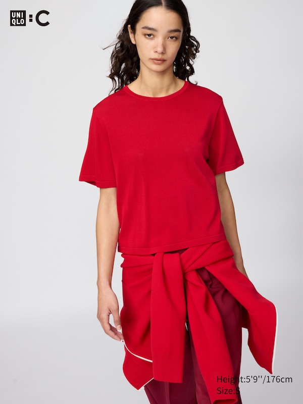 

Вязаная футболка boxy Uniqlo, 15 red, Красный, Вязаная футболка boxy Uniqlo, 15 red