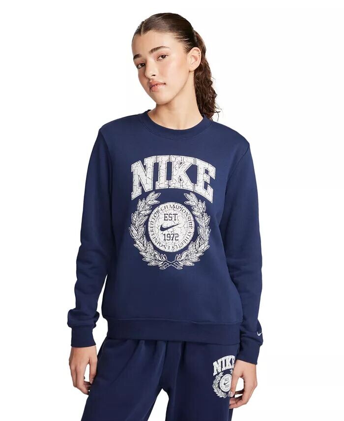 

Женская спортивная одежда, флисовый свитшот с круглым вырезом Club Nike, синий