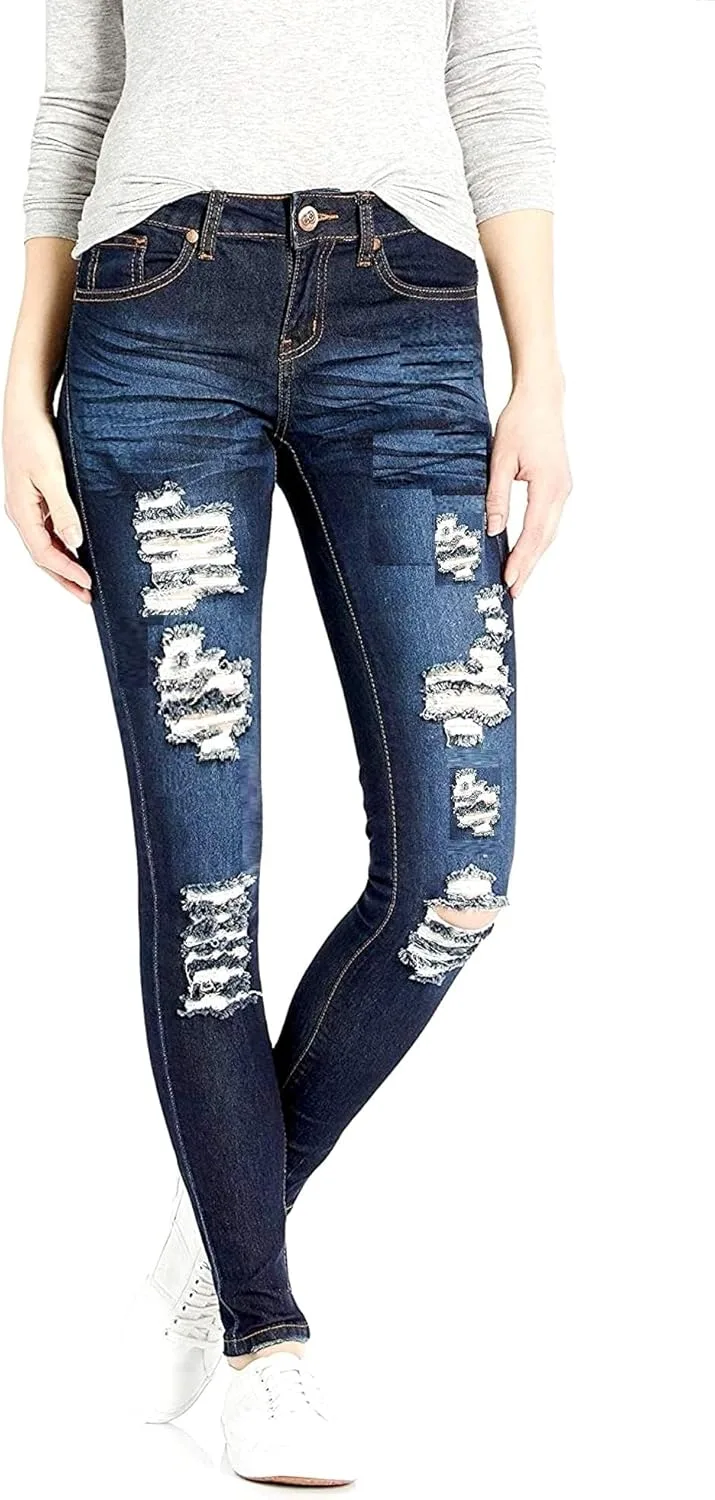 

Женские синие джинсы деним скинни с потертостями JEANS FOR LOVE