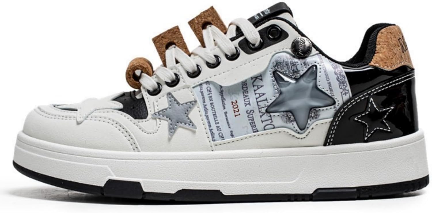 

Мужские массивные кроссовки Star Shoes Y2K в ретро-стиле, кожаные кроссовки на шнуровке, легкая и удобная обувь для ходьбы для мужчин и женщин Generic, белый