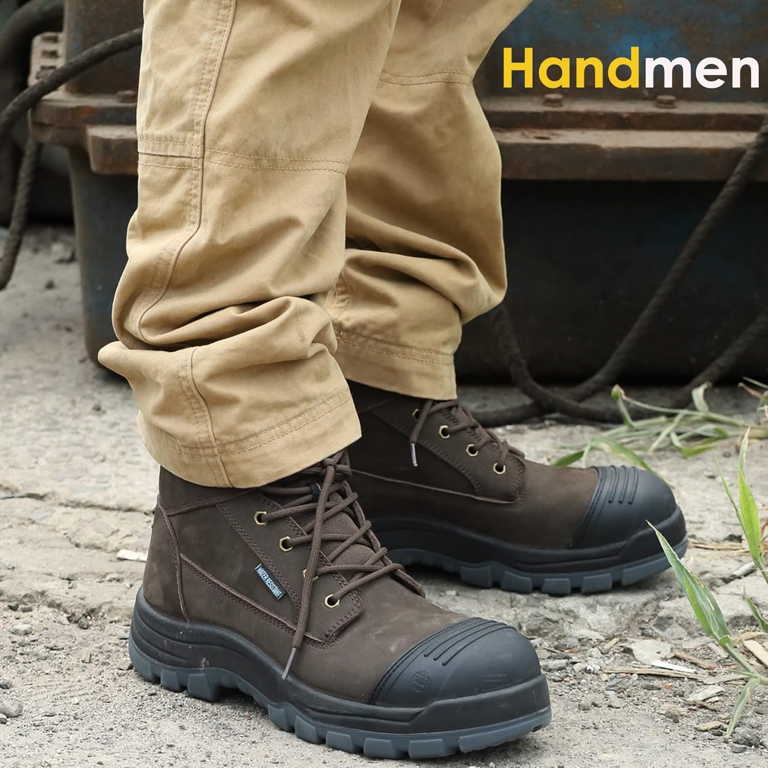 Ботинки HANDMEN для мужчин, 6 с композитным носком, водонепроницаемые мужские ботинки, противоскользящие, с защитой от проколов, обувь для безопасной работы EH, Hm-81n02 — фото 2