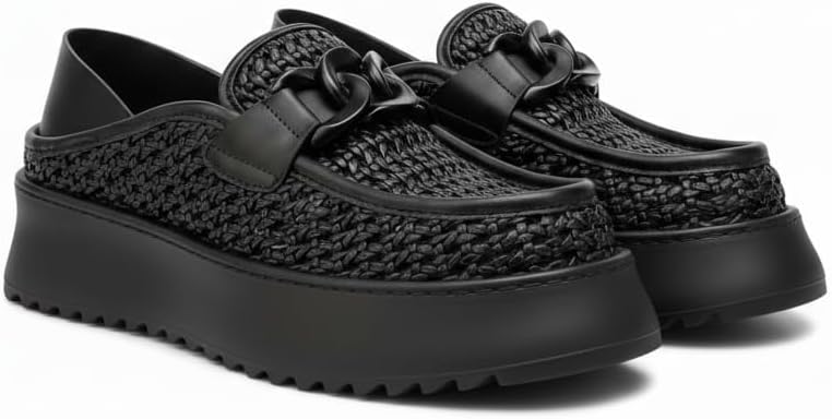 

Современные мужские лоферы на платформе из плетеной кожи, удобные туфли на каждый день с мягкой посадкой, подошва с увеличением на 5 см и декоративной цепочкой Ctkvbmeoi, черный