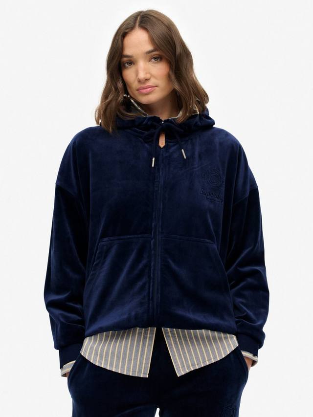 

Толстовка с молнией Country Club из велюра Superdry, Navy