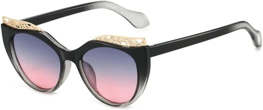 

Роскошные солнцезащитные очки «кошачий глаз» в цвете, женские, с ажурной оправой, повседневные, универсальные, мужские, с защитой от УФ-излучения UV400 TVTBBVV, Black Grey Pink