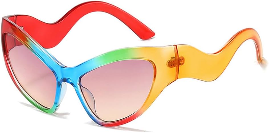 

Солнцезащитные очки в стиле «кошачий глаз» в панк-стиле для женщин, ретро, ​​роскошные, с большой оправой, модные, для активного отдыха, спорта, велоспорта, защита от ультрафиолета UV400 TKKTLLT, Colors Pink Yellow