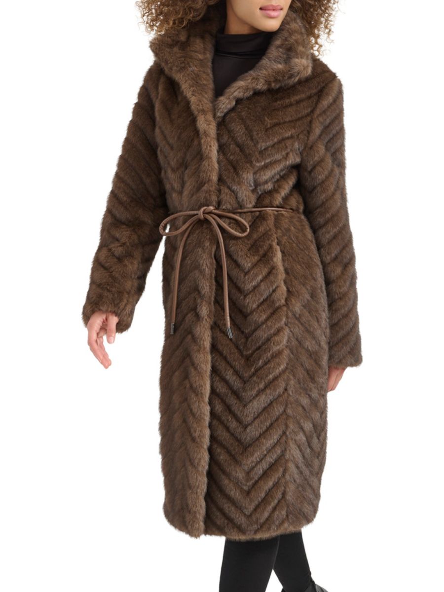 

Пальто с отделкой из искусственной кожи Kenneth Cole, коричневый