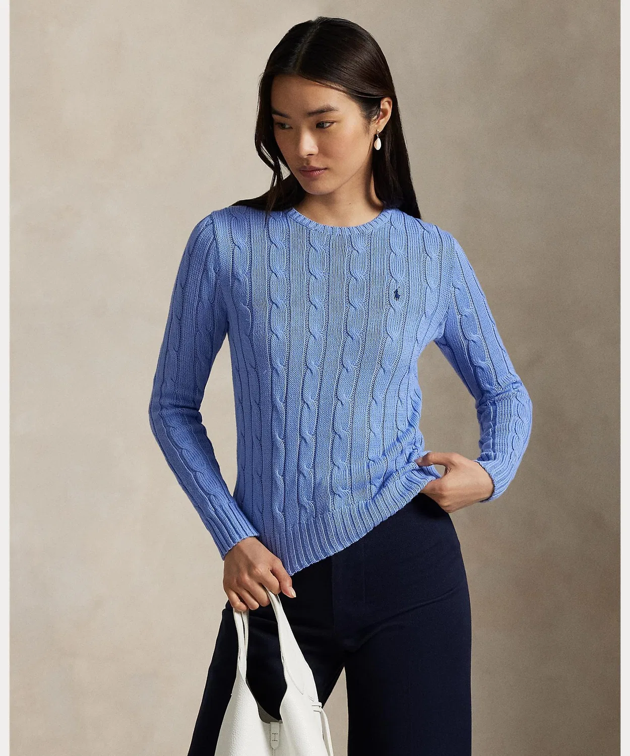 Свитер с кабельным узором из хлопка Polo Ralph Lauren синий