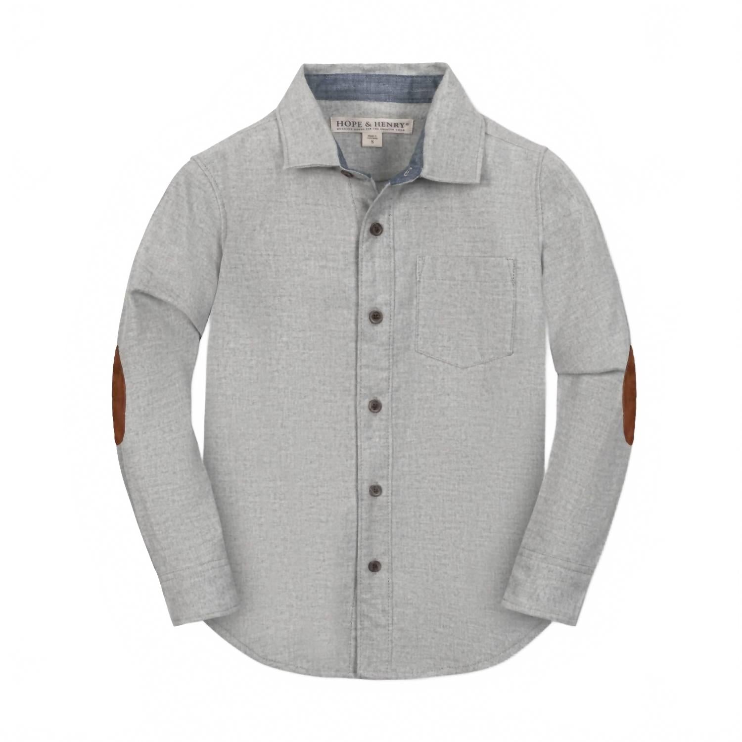 

HOPE & HENRY Детская рубашка из органической фланели с налокотниками, серо-меланжевого цвета